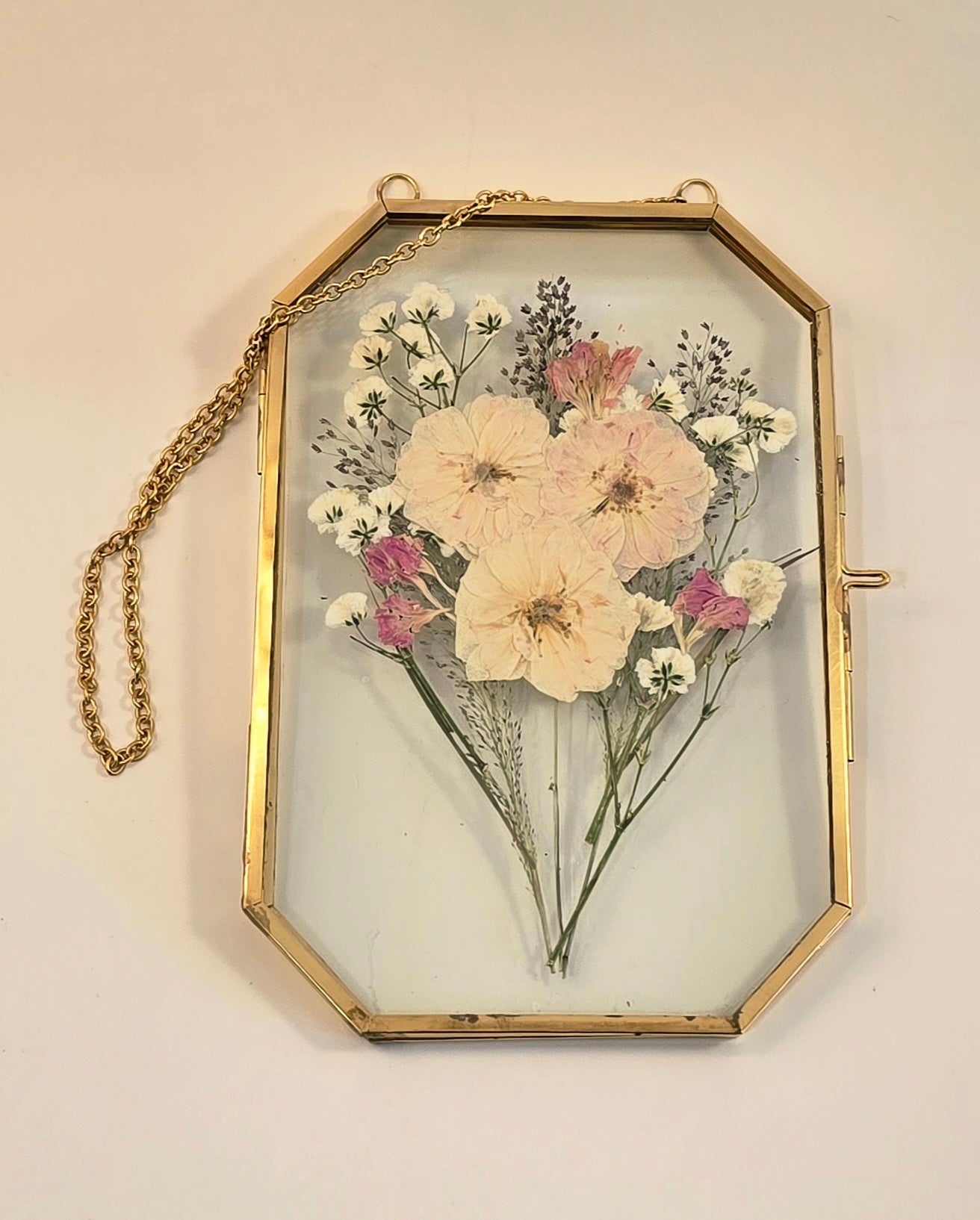 Pressed Flower Pastel Bouquet | 4×6 Framed Botanical Art in Gold