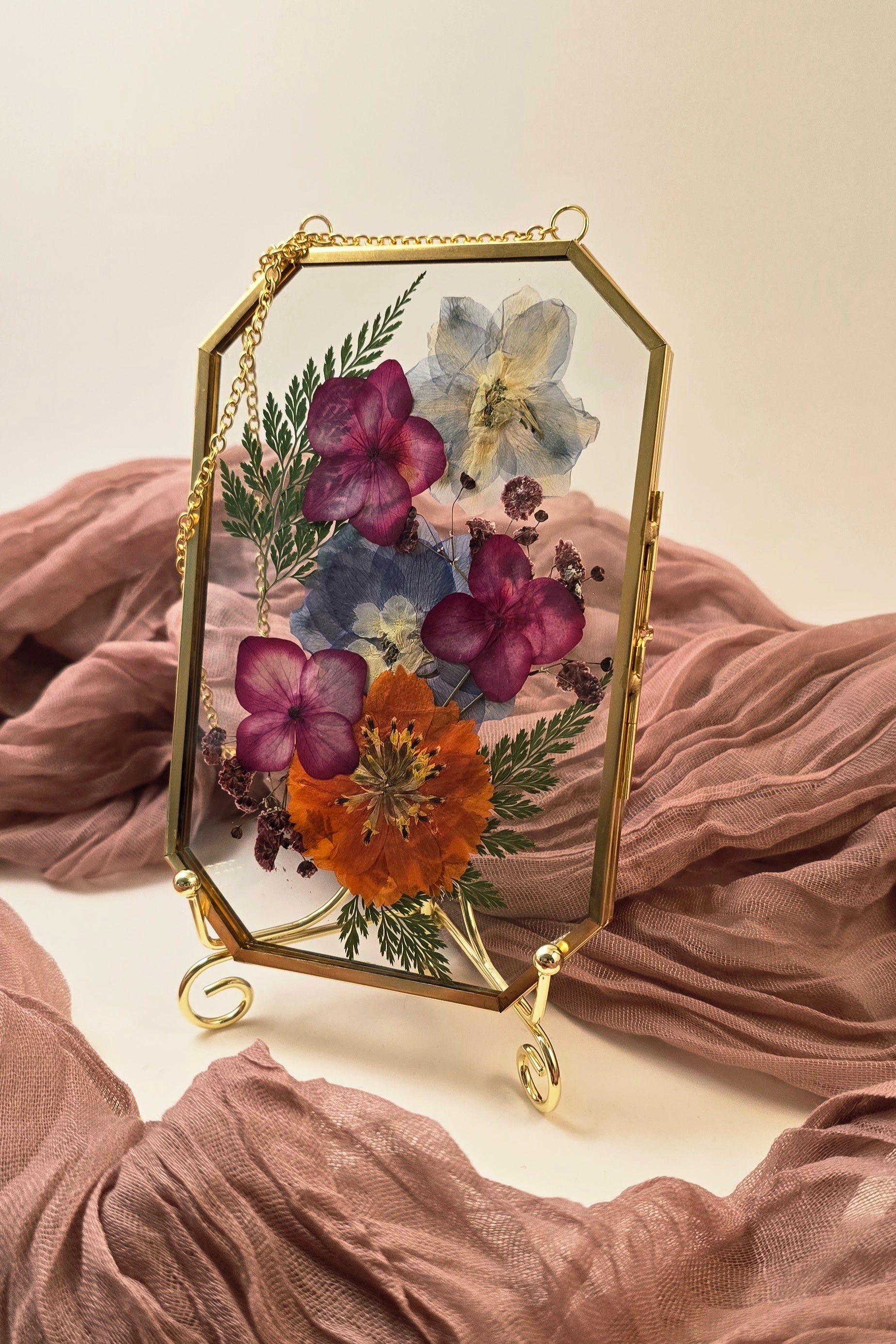 Pressed Flower Bright, Summer Bouquet | 4×6 Framed Botanical Art in Gold