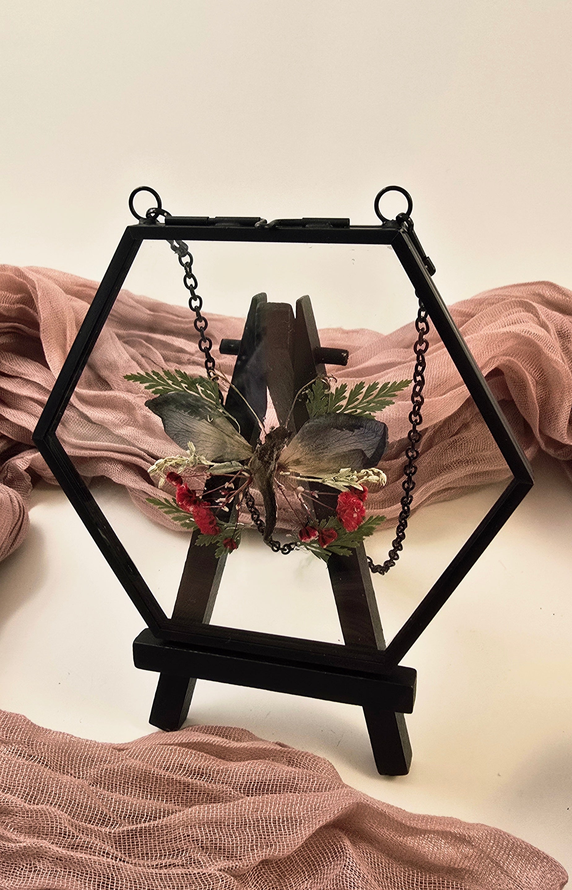 Pressed Flower Butterfly | 4 x 4 Framed Botanical Art in Black