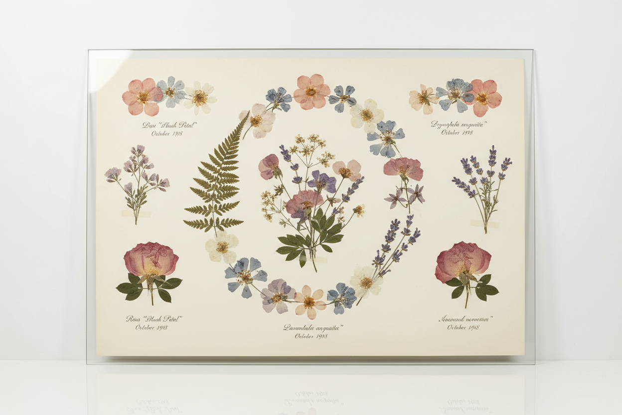 Pressed botanical arrangement